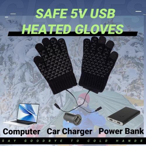 Black Lightweight Winter USB Electric Heated Gloves for Men Women-Touch Screen Thermal Hand Warming Black Knit Gloves