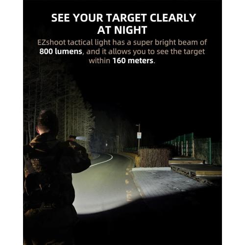 EZshoot 800 Lumens Pistol Flashlight Compatible with Picatinny and GL Rails, Compact Pistol Light with Slide Rail, Rechargeable Gun Light with Strobe Mode for Home Defense and Hunting