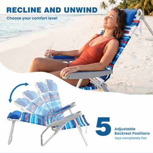 SUNNYFEEL Folding Beach Chair for Adults, High Back 5-Position Reclining | 180° Lay Flat Oversized Portable Sand Chair with Cup Holder and Towel Bar Heavy Duty for Beach/Lawn/Outdoor/Camping/Sports