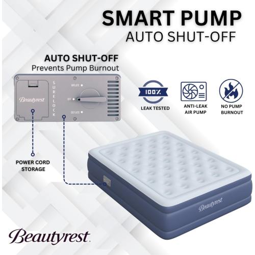 Beautyrest Supreme Air, Queen Size Air Mattress with Built-in Pump, Raised Inflatable Bed for Adults, Puncture-Resistant Vinyl, Auto Shut-Off, 650lb Support, Guest Bed, Camping Airbed, 3-Year Warranty