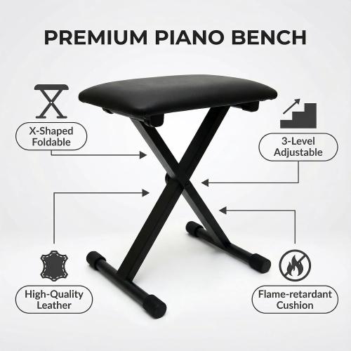 Adjustable Keyboard Bench with Extra-Thick Seat & Carrying Bag, Folding Piano Stool for Adults/Kids, Portable Height Adjustable Organ Stool, Heavy-Duty 330lbs Capacity Non-Slip Feet - Black