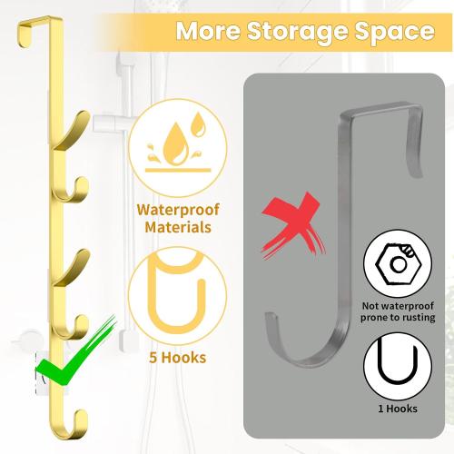 Kaiferty Over the Door Hooks, Metal Door Hooks for Hanging, Over the Door Purse Organizer for Door Coat Hanger, Back of Shower for Hanging Towel Rack Clothes, Hat, Bathroom, Closet (Gold-2Packs)