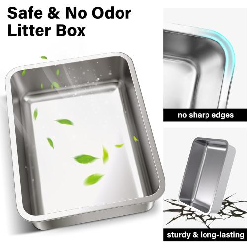 Stainless Steel Litter Box XL, 23.6 X 15.7 X 6 Steel Litter Box,Extra Large Metal Litterbox for Big Cat, Multiple Cats,Non Stick and No Smell, Easy Cleaning