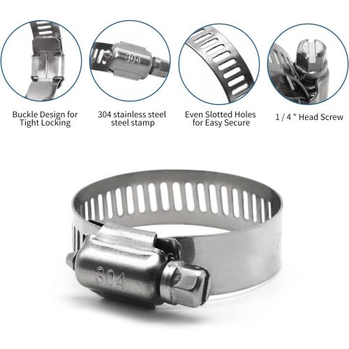 16 Pack Stainless Steel Hose Clamps, 1 inch to 2 inch Worm Gear Metal Hose Clamps for Pipe, Dryer Repair, Tubing and Fuel Line