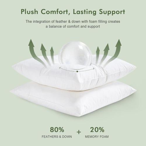 Feathers Down Pillow Inserts 14x24, Set of 2, 100% Organic Cotton Shell, Soft Decorative Lumbar Pillow Insert for Living Room Sofa, Couch, or Bed (White)