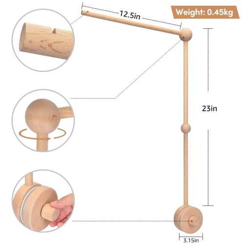 Wooden Baby Crib Mobile Arm - Baby Mobile Hanger Arm (33 inch, Natural Beech Wood) -Mobile Arm for Crib, Mobile Holder for Crib, Baby Girl Nursery Decor(Wooden Color)