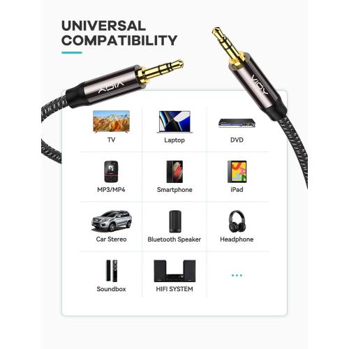 VIOY Aux Cable (20 ft), [Copper Shell, Hi-Fi Sound] 3.5 mm Male to Male Braided Auxiliary Cord Compatible with Headphone, Smartphone, Home/Car Stereo, Speaker, Echo & More