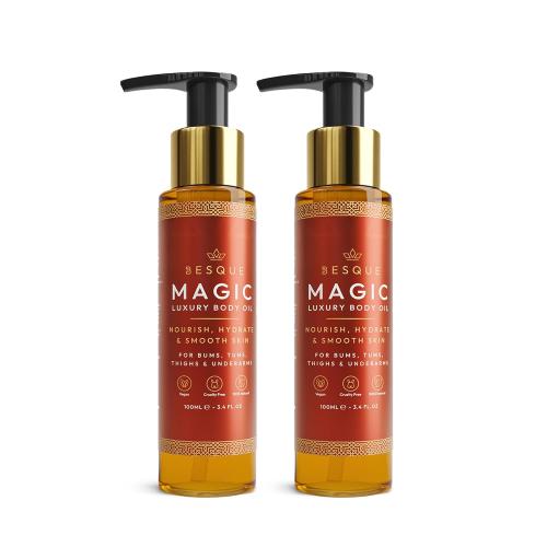 Besque Magic Body Oil, 3.4 FL OZ, After Shower Body Oil For Women, Hydrating Skin Care For Full Body That Plumps, Tightens, and Firms Skin With Natural Ingredients, Luxury Spa Gifts - Pack of 2