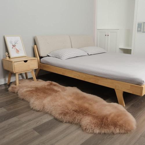 Fluffy Genuine Sheepskin Rug, Fuzzy Shaggy Fur Area Rug, Soft Fur Prayer Pup Mat Carpet, Chair Sofa Seat Cover, Bedroom, Living Room Double Pelts (Light Brown, 2x6ft)