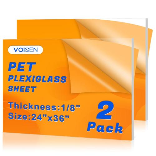 VOISEN 2 Pack Plexiglass Sheets 1/8 Inch Thick, 24X36 Plexi Glass Panel,Plastic Sheet for Crafts,Signs, Display Cases, Sneeze Guard, Cut with Engraver,Power Saw or Hand Tools