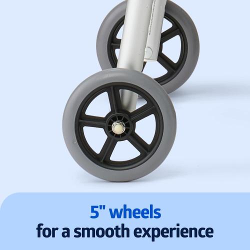 Color Grey Medline Lightweight Two Button Folding Walker with 5 Wheels, Aluminum Frame Supports up to 300 lbs