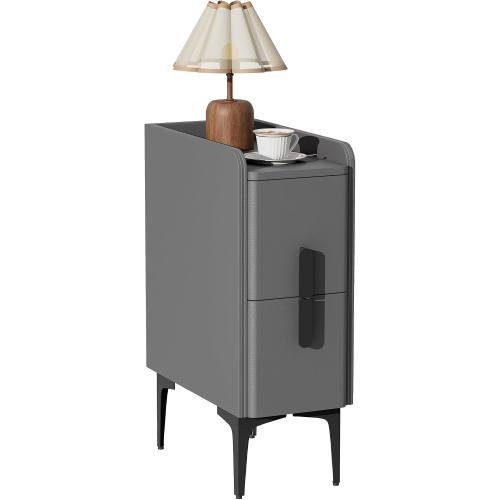 Size 15.7 D x 7.8 W x 22.4 H Color light grey VICITON Narrow Nightstand with 2 Drawers, Narrow Side Table Leather Surface, Slim Bedside Table for Bedrooms, Dormitories, Living Rooms (Light Gray, 15.7 D x 7.8 W x 22.4 H)