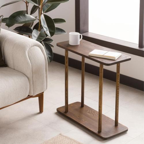 Rectangular Solid Wood Narrow Side Table, Skinny Bedside Table, Small End Table (Dark Walnut, X-Large)