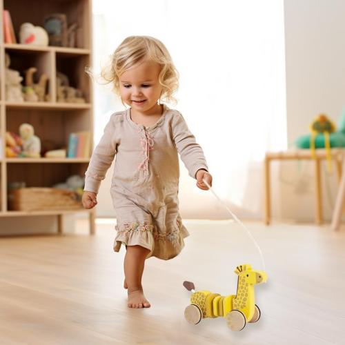 Baby Toys Car,Wooden Pull Along Toddler Toy, Developmental Toy for 1 Year Old Girl Boy Birthday Gift (Giraffe)
