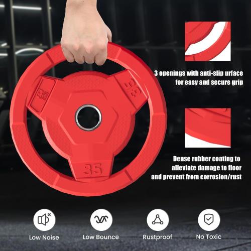 Color Coded 2-Inch Rubber Coated Olympic Grip Plate for Barbell,Solid Cast Iron Weight Plates for Strength Training,Weightlifting,Crossfit, Home Gym, 2.5/5/10/15/25/35/45 LB, Single and Pair