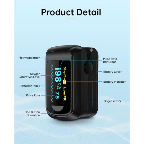 Fingertip Pulse Oximeter Blood Oxygen Monitor Pulse Ox, Heart Rate and Fast Spo2 Reading Oxygen Meter with OLED Screen Included Batteries and Lanyard
