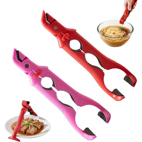 2 Pcs 3-In-1 Hot Plate Gripper,Anti Scald Plate Gripper,Hot Tongs,Anti Scald Bowl Holder Clip For Bowls & Dish, Non-Slip Jar Opener Clip For Kitchen, Air Fryer, Microwave(red white)