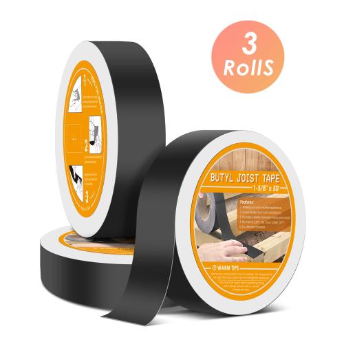 3 Pack PACETAP Deck Joist Tape for Decking, 1-5/8 x 50', 3 Rolls Waterproof Butyl Tape, Black