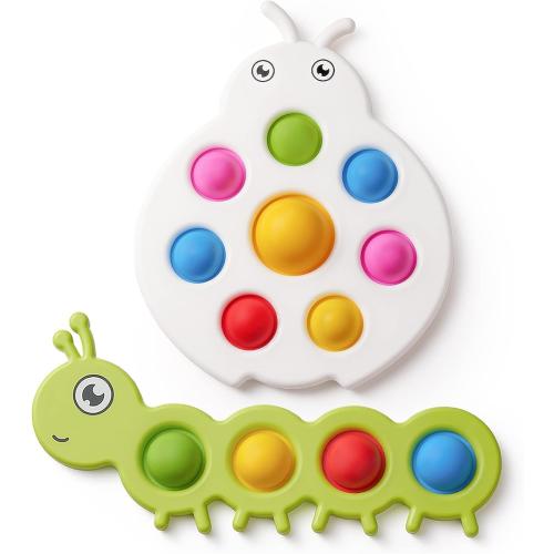 LiKee Fidget Popper Sensory Baby Toys for 10  Months, Push and Popping Busy Board, Montessori Toys for 1  Years Old, Airplane Car Travel Toy for Toddlers 1-3 Stress Relief (2 Pieces)