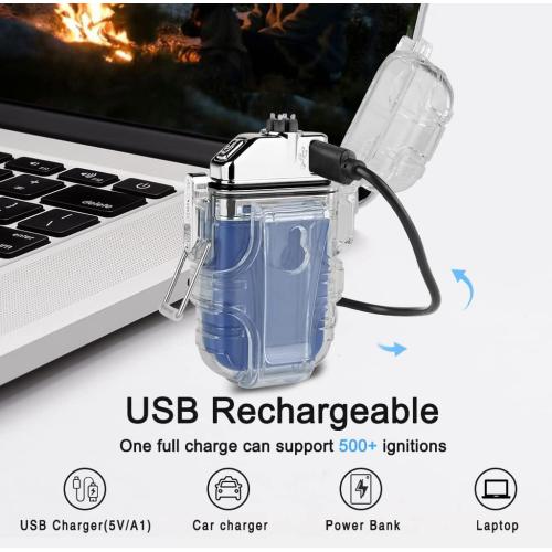 SUPRUS Waterproof 3 Modes of Flashlight Windproof Lighter Dual Arc Electric Rechargeable Dual Arc Plasma Lighter with Survival Emergency Whistle and Lanyard (Blue)