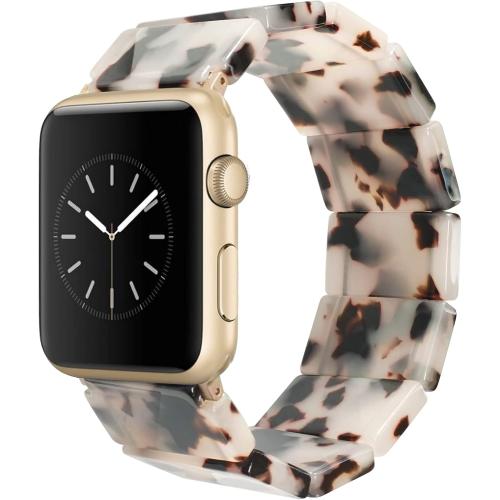 Heesch Resin Fashion Watch Band Compatible with Apple Watch Series Ultra//10/9/8/7/SE/6/5/4, Tortoise Elastic Watch Band Bracelet Jewelry Wristband Women Girl for iWatch, 38/40/41/42mm, 42/44/45/46/49