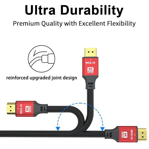 3FT HDMI 2.1 Cable 8K60Hz 4K120Hz, 48Gbps Ultra High Speed HDMI Cable with Gold Plated Connectors, Red Aluminum Housing, for PS5, Xbox Series X, 4K TV, Gaming Monitor, Soundbar, Gaming PC.