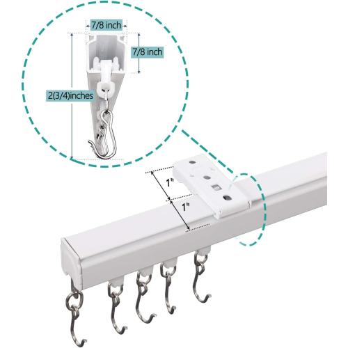 ChadMade Ceiling/Wall Mount Curtain Track Rod Set with Hooks, 6ft - 9ft Adjustable Length Window Rod Track Curtain Rail System For Living Room, Work with Grommet and Pinch Pleated Curtain, White