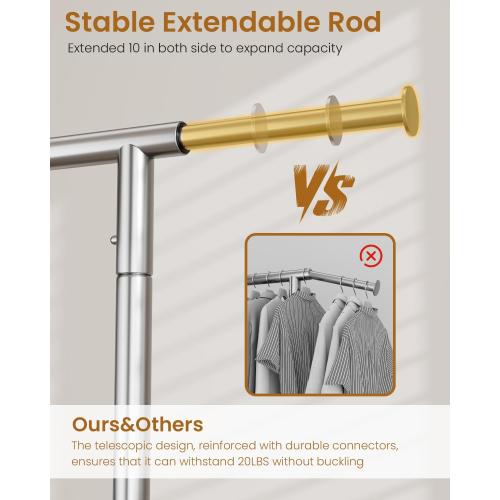 Heavy Duty Clothing Rack, Metal Clothes Rack Load 450 LBS, Rolling Coat Racks for Hanging Clothes with Lockable Wheels, Wardrobe Closet Garment Racks for Bedroom, Silver