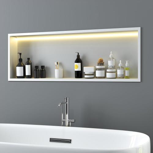 Konelia Shower Niche with Lighting, 36x12x4 Inside Shower Storage Wall Niche Stainless Steel Bathroom Shelf Niche No Tile Needed Shower Caddy Recessed Wall Niche, White