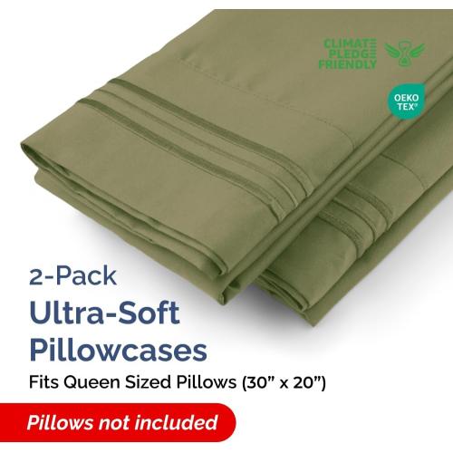 Queen Pillow Cases Set of 2 - Ultra Soft Hotel Quality Pillowcase Covers - Comfy, Cozy & Wrinkle Free - Shrink, Stain & Fade Resistant - Machine Washable Pillow Protectors - 2 Piece Set - Sage Green