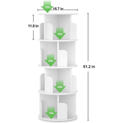 Aheaplus Rotating Bookshelf, Small Corner Bookshelf for Small Space, 360 Display 4 Tier Floor Standing Bookcase Storage Rack, Wood Narrow Book Shelf Organizer for Bedroom, Living Room, White
