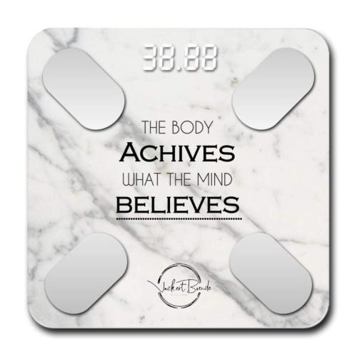 Smart Digital Scale - Marble Look, Motivational Modern Design, Weight Scale, Body Fat Monitor, 12 Key Composition, iOS Android APP, Auto Recognition, BMI, BMR, Bluetooth Smart Bathroom Scale