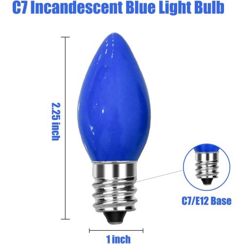SUNSGNE C7 Blue Christmas Incandescent Light Bulbs, 5 Watt E12 Candelabra Base - Great for Patio, Night Lights, Chandelier Light Bulbs, Candelabra Bulbs, Christmas Decoration, Pack of 25
