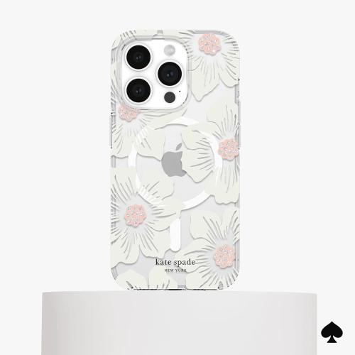 Kate Spade New York iPhone 15 Pro Case, Compatible with MagSafe - Hollyhock Cream
