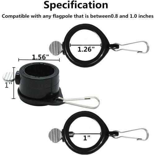 Tangle Free Flag Pole Mounting Ring Clip - Rotating Flapole Mounting Rings with Metal Clips 360 Degree Free Rotating Adjustable Fasteners 1 Pair (Black 1.26 Inch)