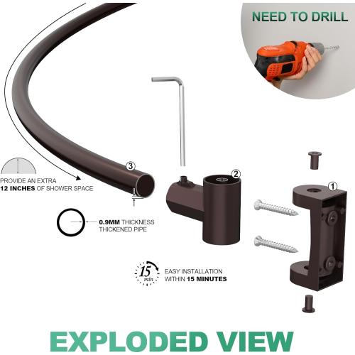 Curved Shower Curtain Rod For Bathroom 38-72 Inches, Adjustable Length, Curved Shower Rod, Metal Rods&Brackets, Round Shower Curtain Rods, Rotate Bracket For Large Shower Space, Need Drilling, Bronze