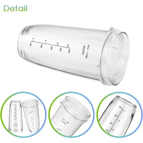 Blender Replacement Parts for Ninja, 24oz Ninja Blender Cups with To-Go Lids, 7 Fins Extractor Blade, Compatible with Nutri Ninja Auto iQ Blenders BL2012 BN801 BL480-30 BL640-30 BL642-30 NN100-30