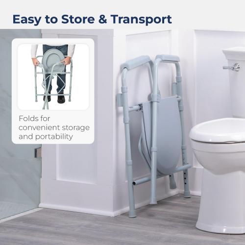 Drive Medical Folding Steel Bedside Commode Chair - 3-in-1 Portable Toilet - Adjustable Height - 350 Lb Weight Capacity - 7.5 Qt Bucket - Adult Commode - Grey‼️light dirt and good condition‼️