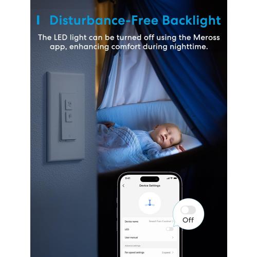 meross Smart Ceiling Fan Control and Dimmer Switch, Supports Apple HomeKit, Alexa, Google & SmartThings, 2.4G Wi-Fi Fan and Light Switch Combo, 4 Fan Speed, Neutral Wire Needed, Single Pole, 2 Pack