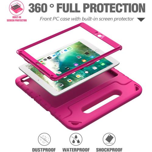 AVAWO Kids Case for iPad 9.7 2017/2018 & iPad Air 2 with Built-in Screen Protector - Light Weight Shock Proof Convertible Handle Stand Friendly Kids Cover for 9.7 iPad 5th & 6th Gen, Magenta/Rose