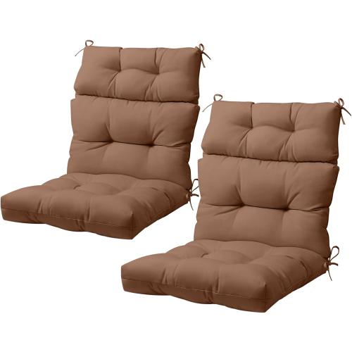 COOS BAY Outdoor Chair Cushions High Back 46x22 Inch, Tufted Patio Seat Cushions with Ties, Water-Resistant Replacement Pads, 2 Pack, Mocha