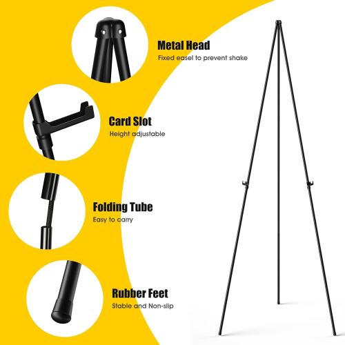 Display Black Easel Stand for Wedding Sign, Artist Instant Tripod Collapsible Portable Floor Easel for Posters, 63 Adjustable Easy Folding Metal Stand for Display Show, Arts, Painting