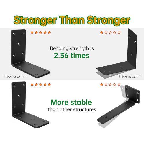 5x5x2.5“ Heavy Duty Angle Bracket， (8PCS) L Bracket for Shelves Fence Pergola Post Wood，90 Degree Corner Brace for Floating Shelf Countertop Support