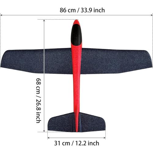 HAWK'S WORK 86cm EPP Foam Glider, Super Large Hand Throw Airplane Toy for Kids Outdoor Play & STEM Learning, Ideal Blank Airframe for DIY RC Conversion (XL, 2 Pack)