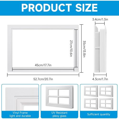 4 Pcs Garage Door Windows, Replacement Vinyl Windows Inserts Kit with UV Resistant Resin Glass, Garage Door Windows Inserts for Exterior Garage Doors, Clear Design(20.75x13.77'')