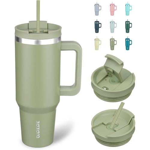 BJPKPK 40 oz Insulated Tumbler With Lid And Straw Stainless Steel Tumblers Cup With Handle For Women And Men,Sage
