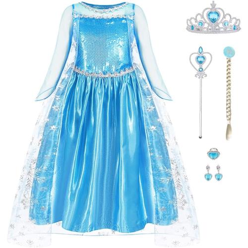 Elsa Dress Princess Costume for Girls Halloween Cosplay Princess Dress Up Luxury Birthday Outfit for Toddler Kids