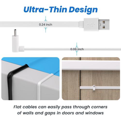 10FT Power Extension Cable Compatible with Wyze Cam Pan v3 Otudoor Security Camera, Micro USB Cord 90 Degree Charger Adapter L-Shaped Long Flat Waterproof Charging Cord-White