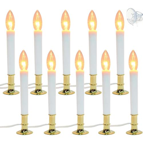 10 Pack Electric Window Candle Lights with Gold Base - Dusk to Dawn Sensor, Auto On/Off for Holiday Party Home Decor (Warm White)