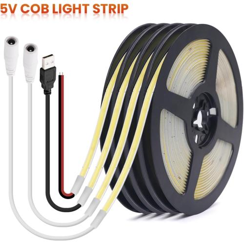 USB COB LED Strip 3mm 5mm 8mm Width 12V 320LEDs Flexible LED Strip Light with Adhesive High Density Linear Lighting(Natural White,5V 3MM DC Wire_2M)